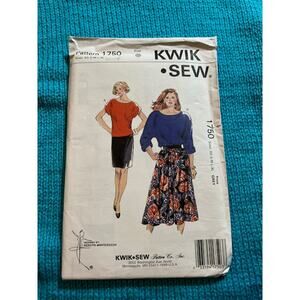 Kwik Sew 1750 top straight A lined skirt 1980s pattern Size S M L XL